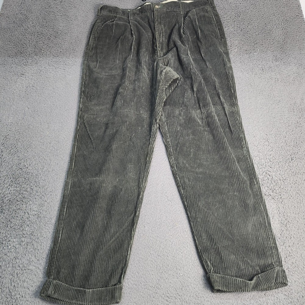 Tommy Hilfiger Pants Mens 38x30 Green Corduroy Dress Pleated Cuffed Straight Leg