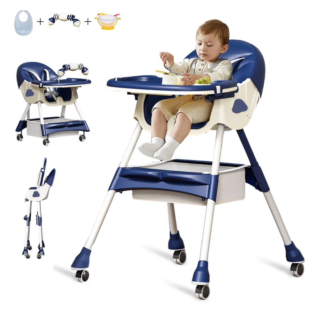 Foldable Portable High Chair with Wheels for Babies and Toddlers On the Go