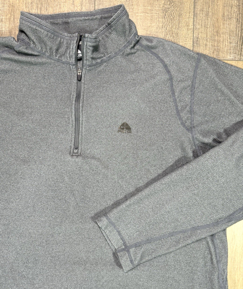 Y2K Nike ACG Shirt Mens Extra Large Gray Quarter Zip Pullover Waffle Long Sleeve