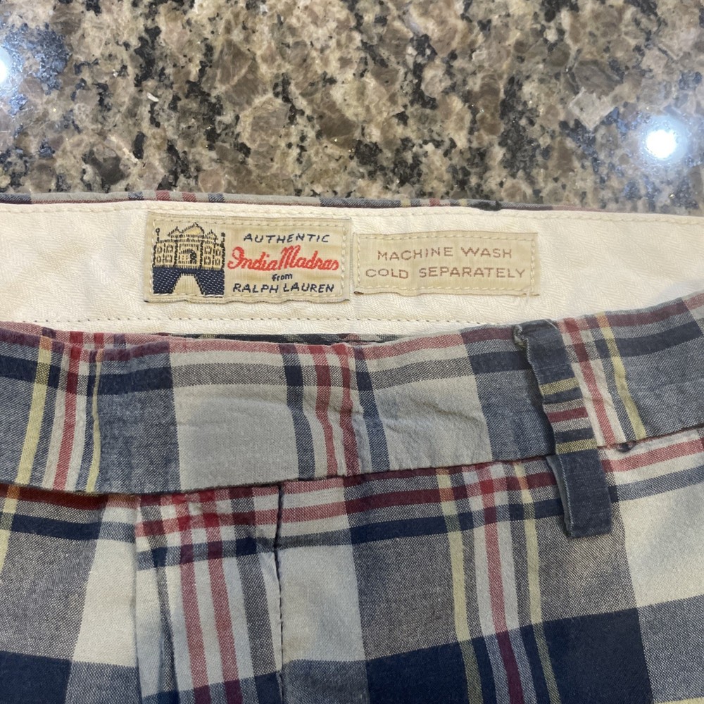 Polo Ralph Lauren Vintage Madras Plaid Mens Size 36X9 Zip Fly Chino Shorts