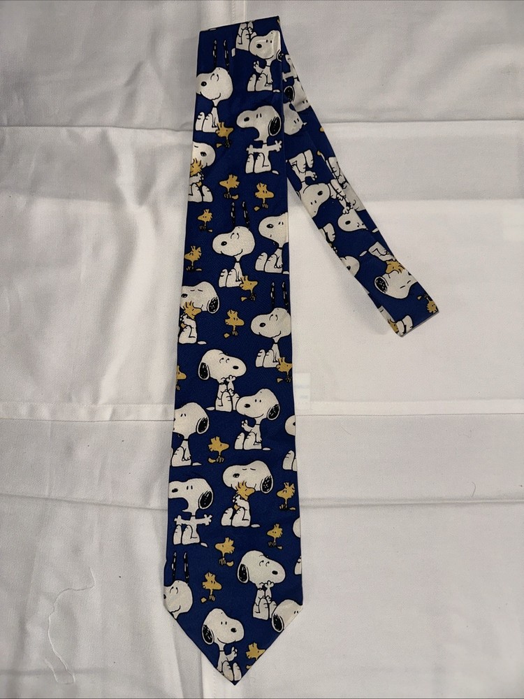 Peanuts Snoopy Classic Neck Tie Blue With Pals Snoopy and Woodstock