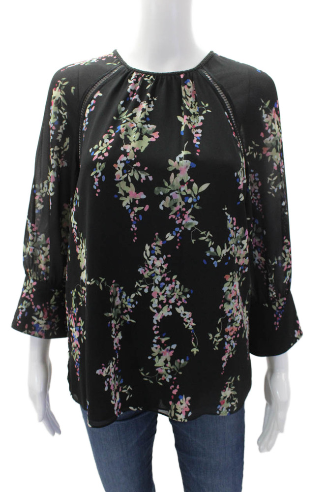 Reiss Womens Floral Print Long Sleeve Round Neck Blouse Black Size 4Free Shipping in US $100+ Orders | $6.95 Orders Below
