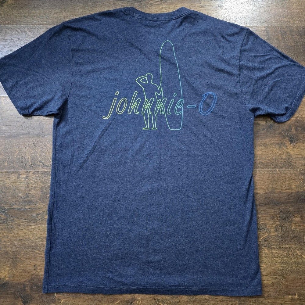 Johnnie-O Shirt Mens Large Blue Surfer Logo Graphic Tee T-Shirt Surf Beach