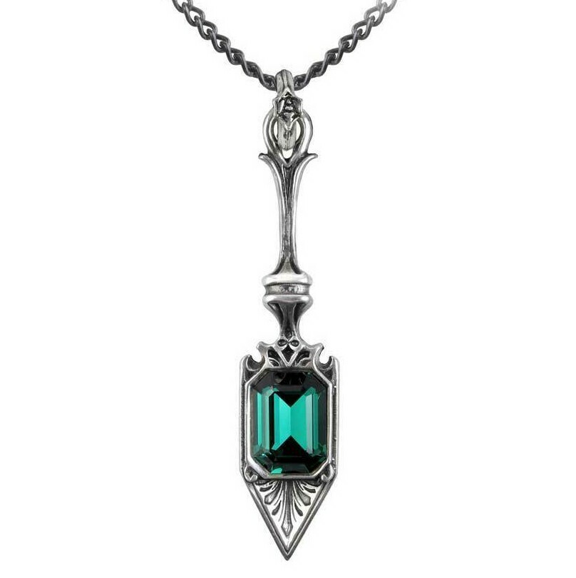 Alchemy Gothic Sucre Vert Absinthe Spoon Pendant Necklace Green Crystal P607-image