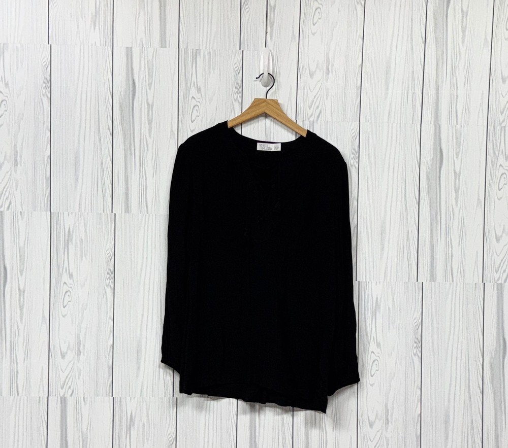 Time and Tru blouse womens size large long sleeve solid black pullover top