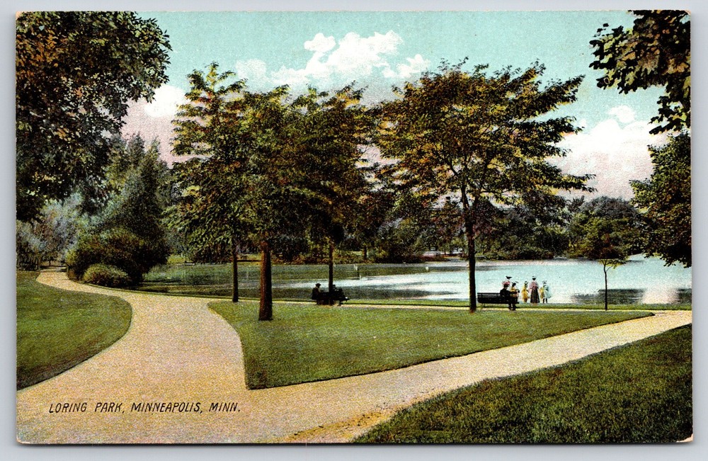 Minneapolis Minnesota~Loring Park~General View~Lake~Bench~Paths~c1910 Postcard