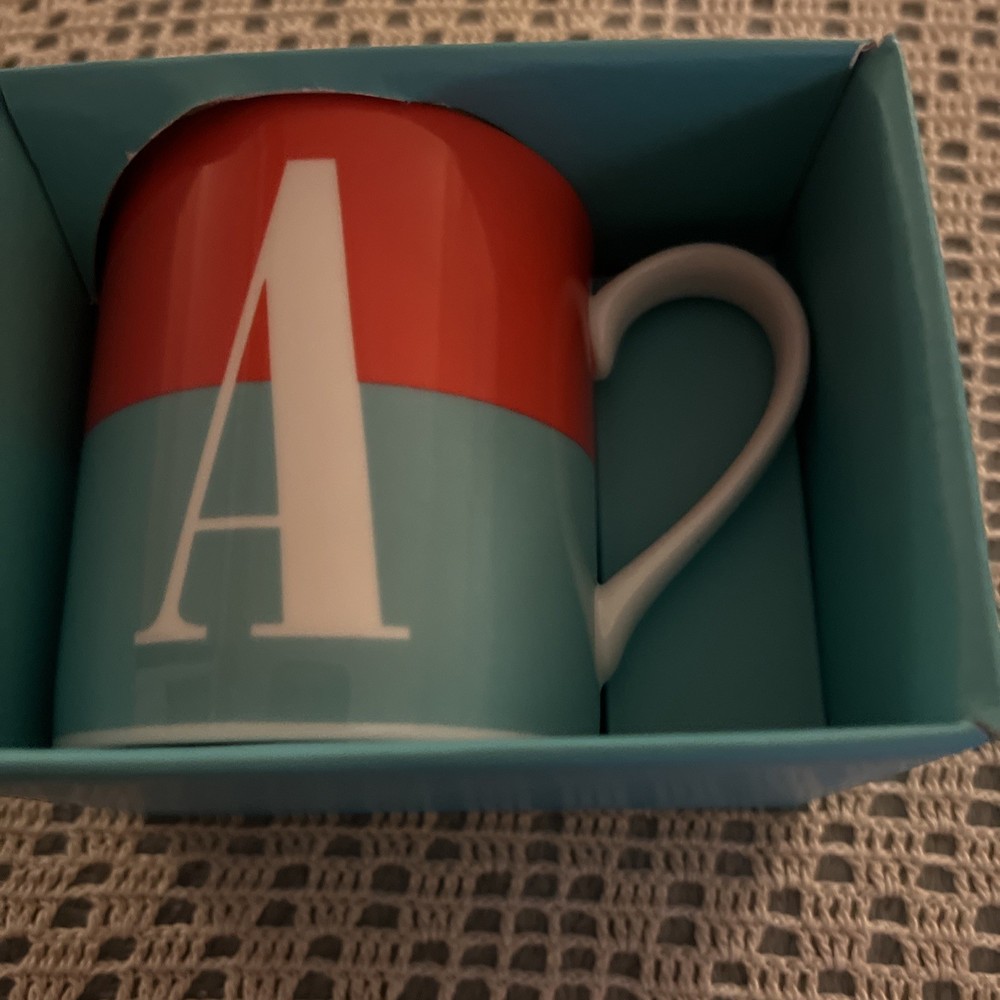 Kate Spade Lenox Mug What's In a Name Monogram Letter A Red & Turquoise Stripe