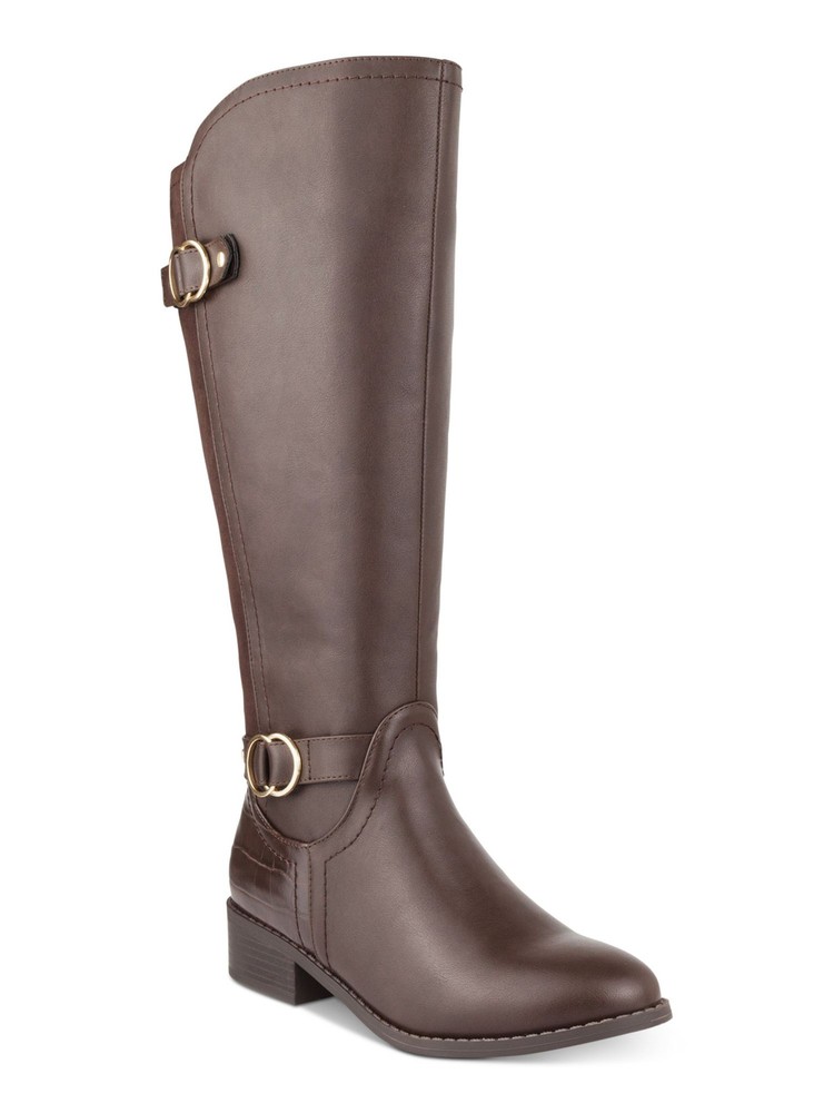 KAREN SCOTT Womens Brown Crocodile Wide Calf Leandraa Almond Riding Boot 6 M