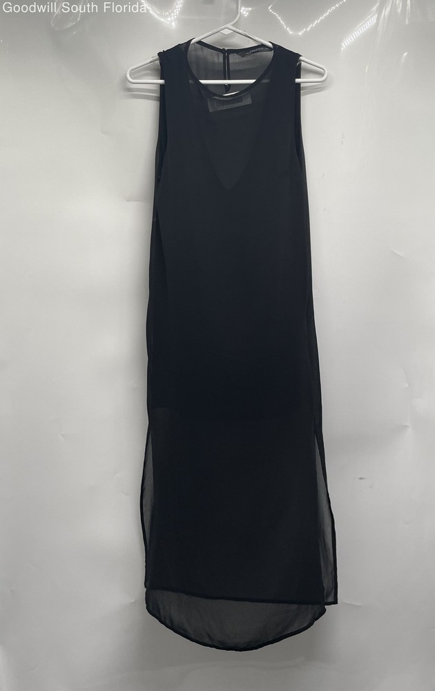 Zara Womens Black Sleeveless Round Neck Side Slit A-Line Dress Size XS