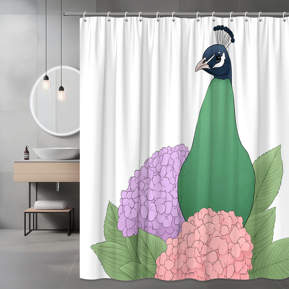 Peacock Floral Shower Curtain Green Bird Pink Purple Flowers
