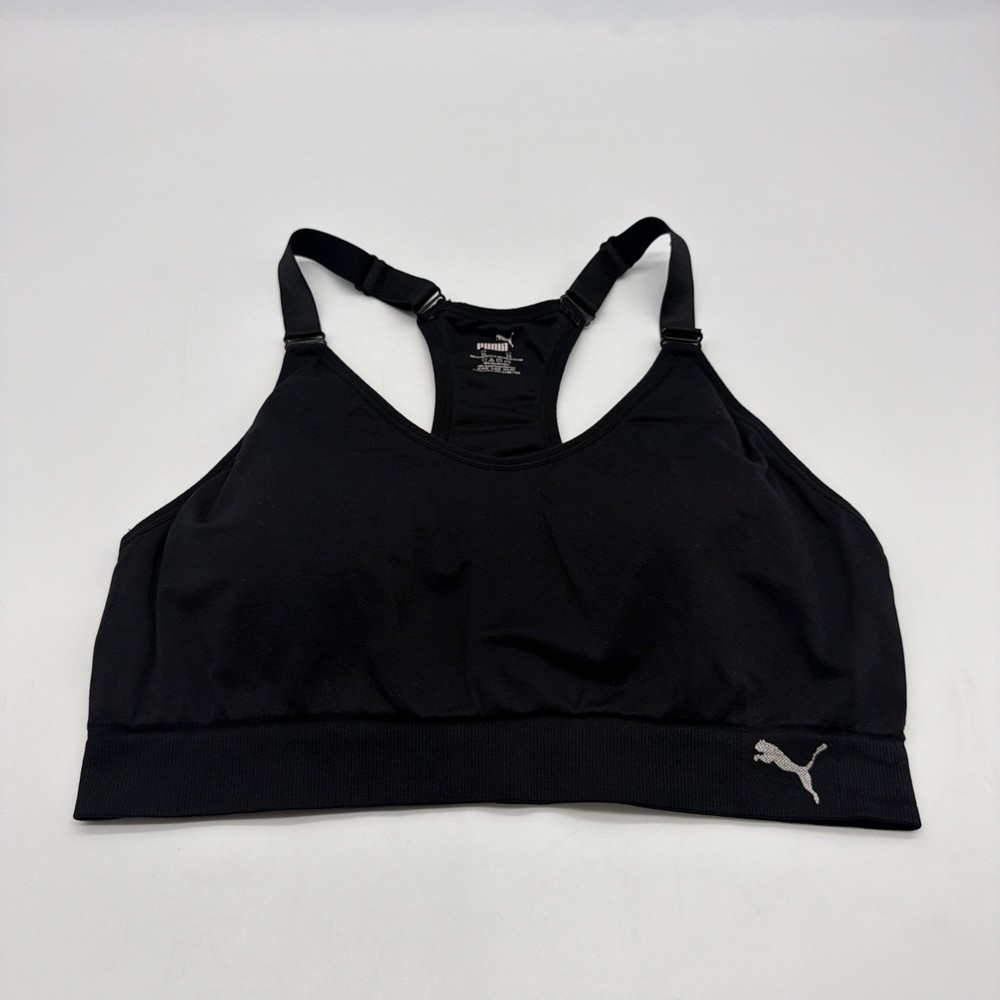 Puma Sport Bra Women XL Black Solid Logo .#45898