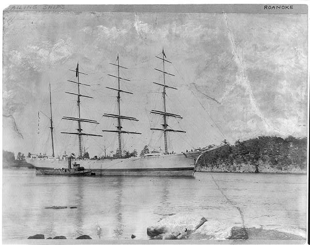 Photo:Roanoke Bath Maine 1892 Sailing Ship Launch Tugboat Side View