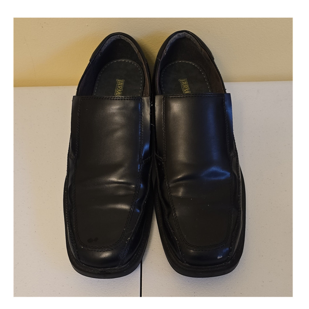 Jarman Black Leather Slip On Square Toe Loafers Men's Dress Shoes