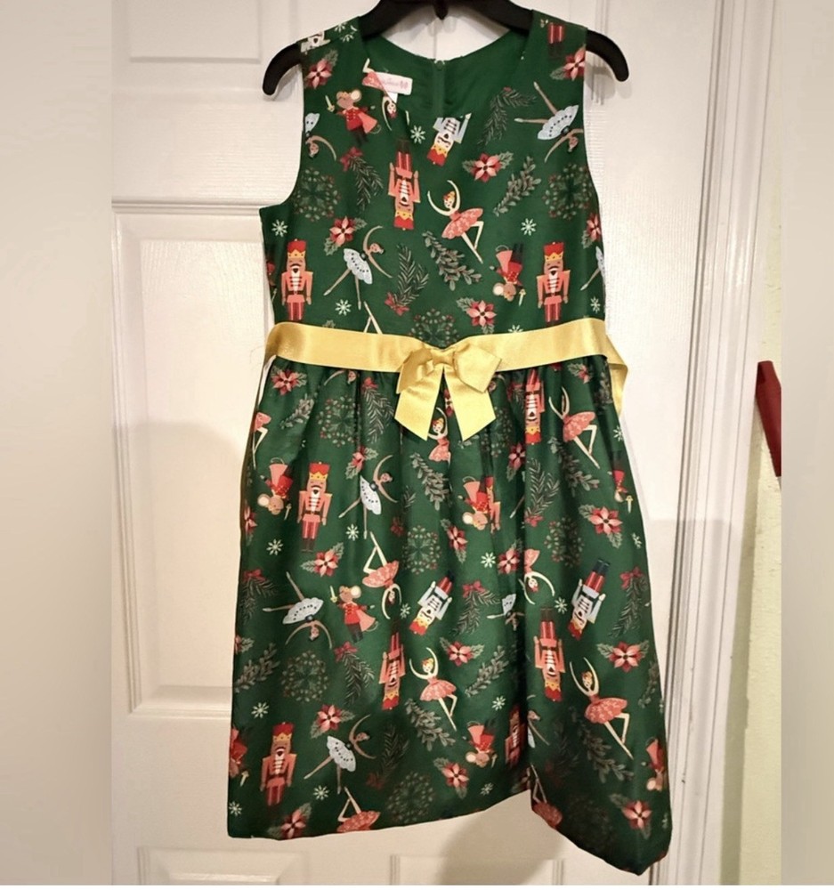 Bonnie Jean Christmas Nutcracker Dress Green Gold Bow with Jacket Girls Size 16