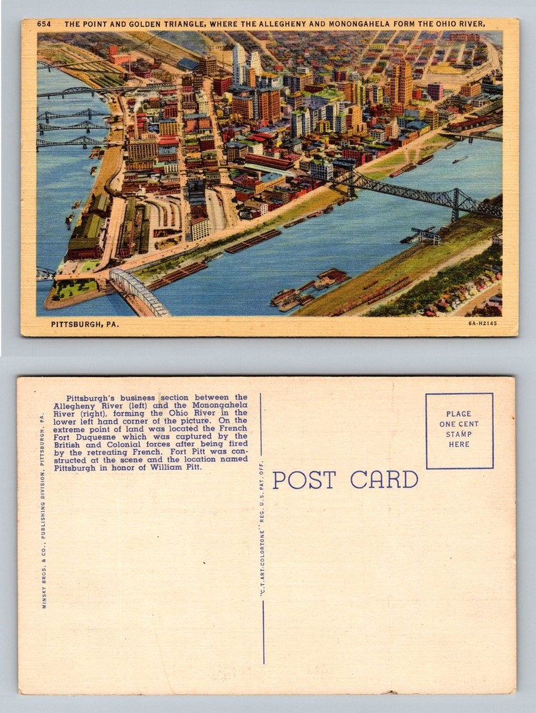 Pittsburgh, PA-Pennsylvania, Point Golden Triangle Ohio River Vintage Postcard