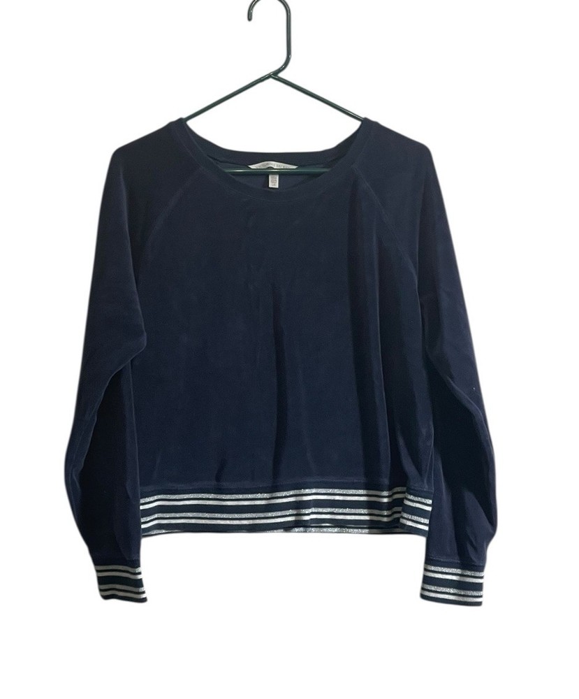 Victoria’s Secret Vtg Navy Blue Terry Cloth Cotton Blend Crop Top Shirt Large
