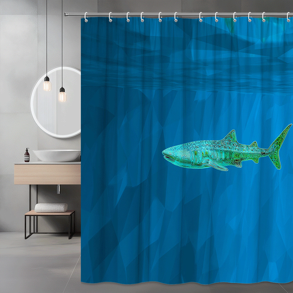 Shark Shower Curtain Blue Ocean Abstract Graphic Print