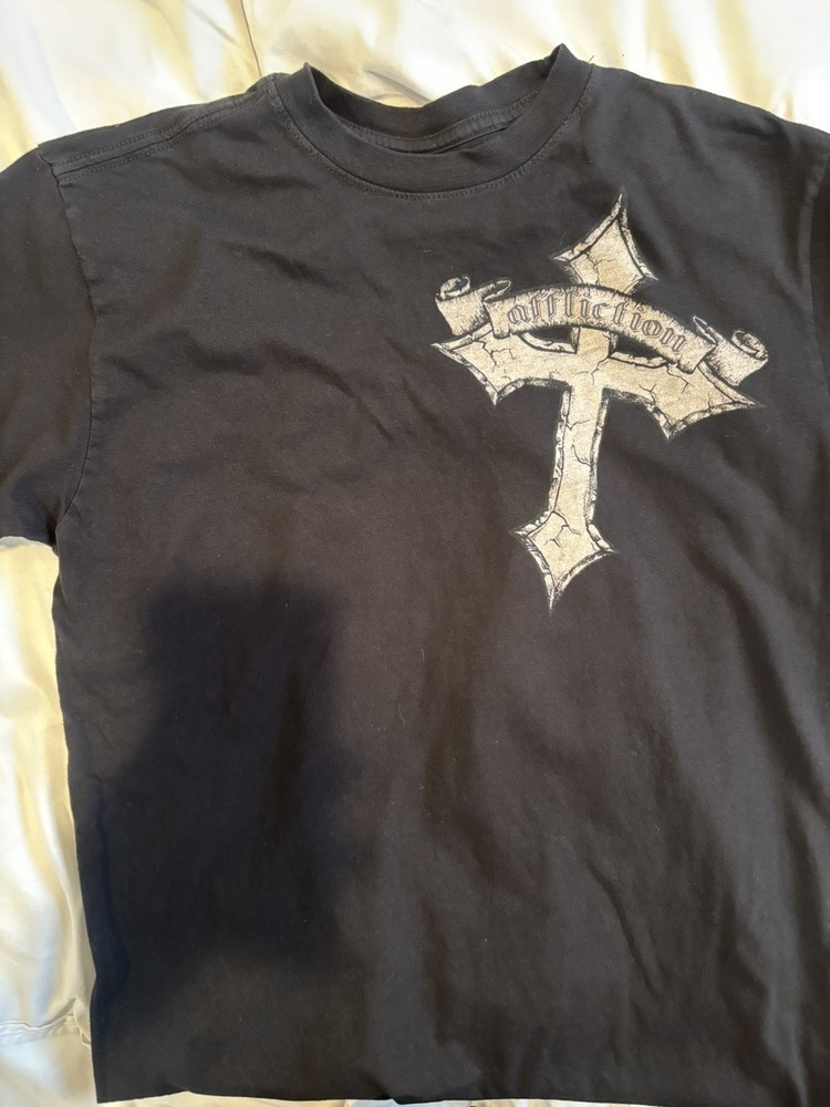Men's Affliction Black Distressed Short Sleeve T-Shirt Small Sword Graphic