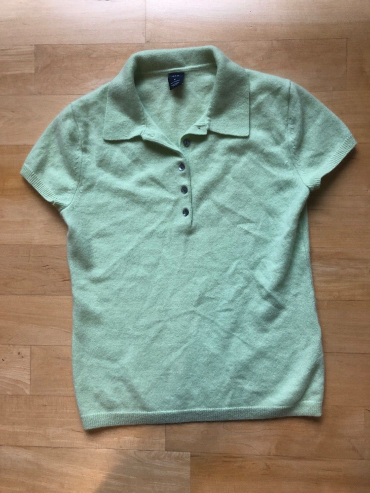 Gap cashmere sweater 100% small short sleeve mint green light button front