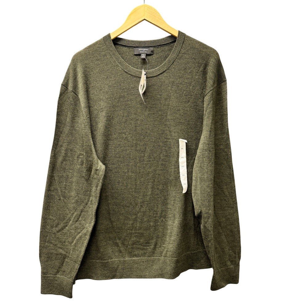 Banana Republic Sweater Mens XXL Green Merino Wool Knit Pullover Classic NEW