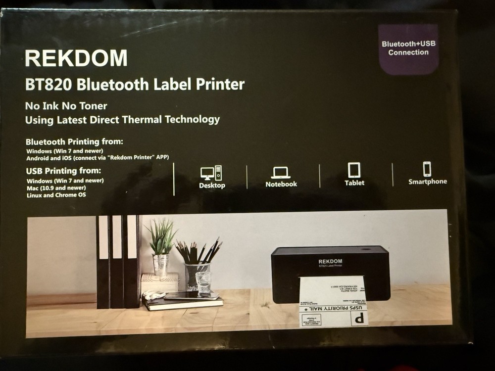 Rekdom Wireless Bluetooth Thermal Label Printer with Included Labels