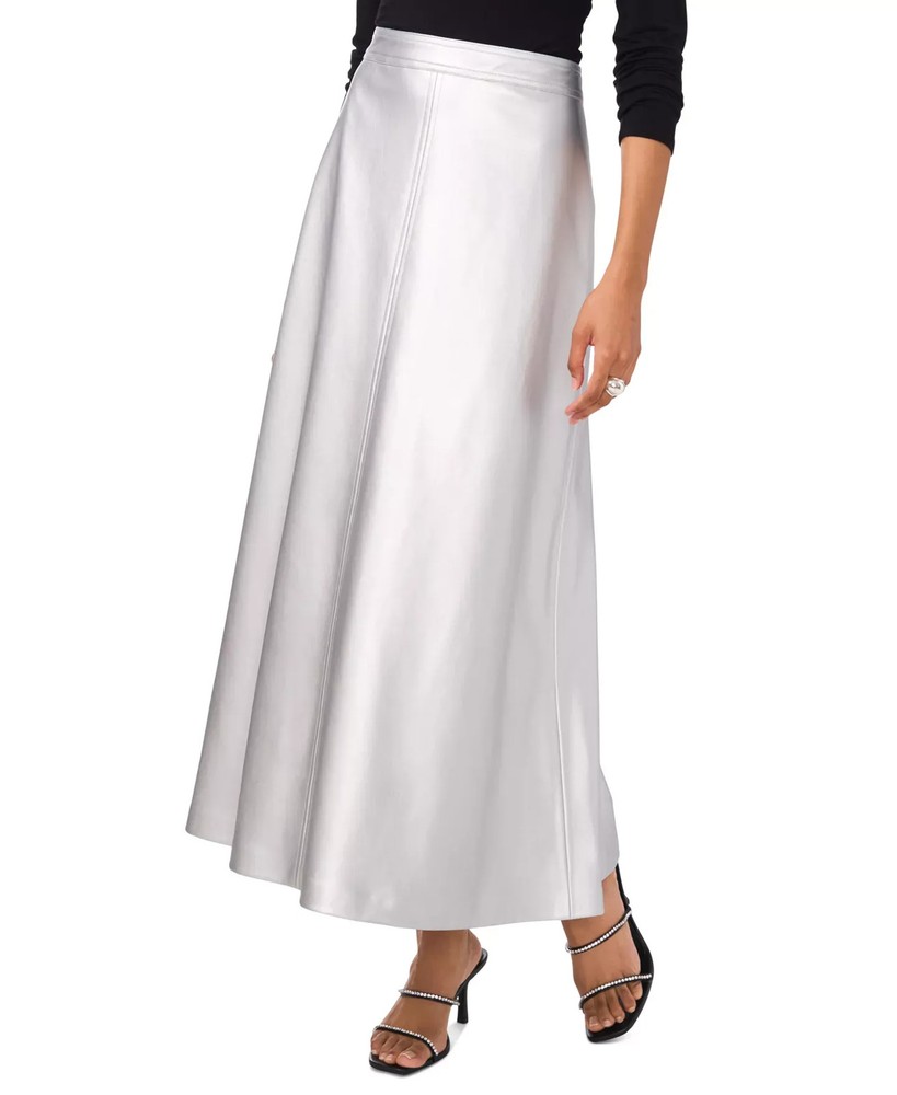 Vince Camuto Women's Skirt Sz M Faux-Leather Seamed Maxi
