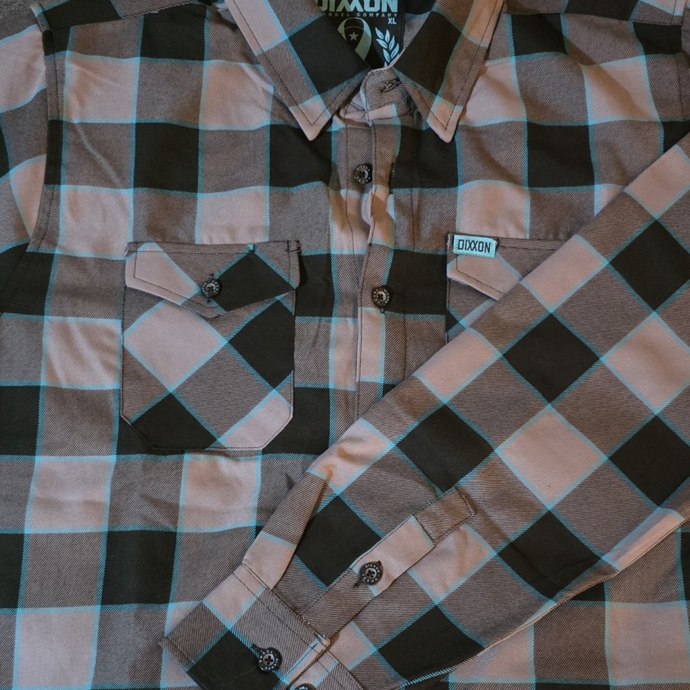 Dixxon Tesha Men's XL Plaid Flannel Shirt Brown Black Blue D-Tech Button-Up