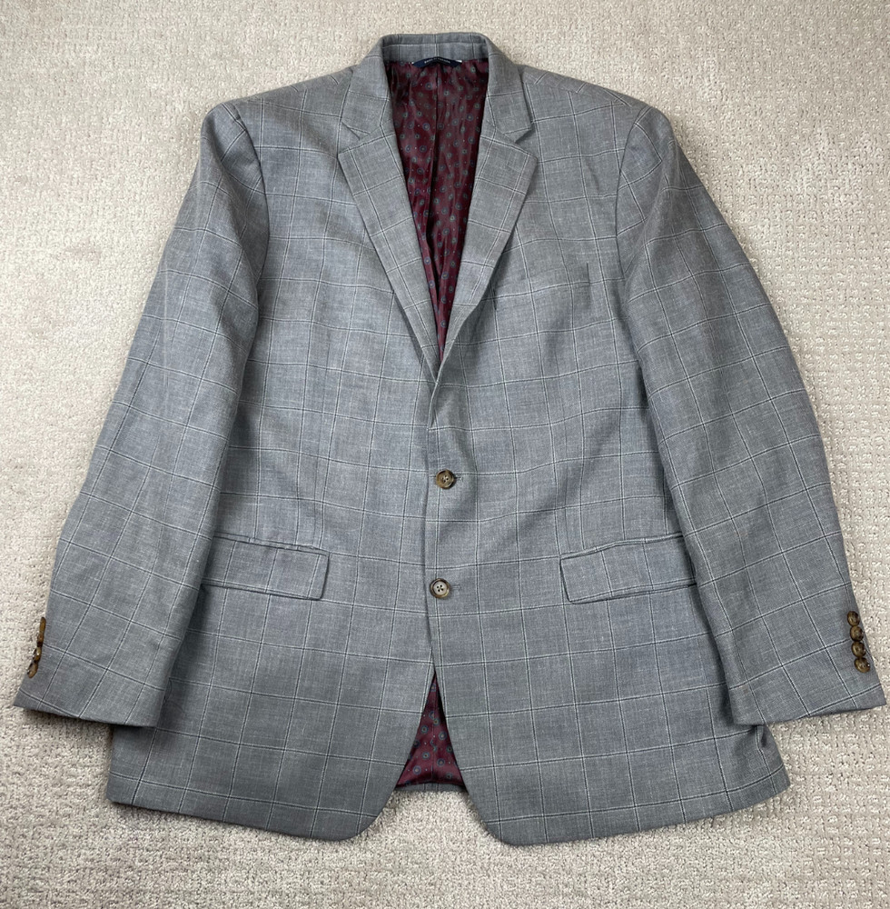 Ralph Ralph Lauren Blazer Mens 46 Gray Plaid Wool Coat Paisley Lined Old Money