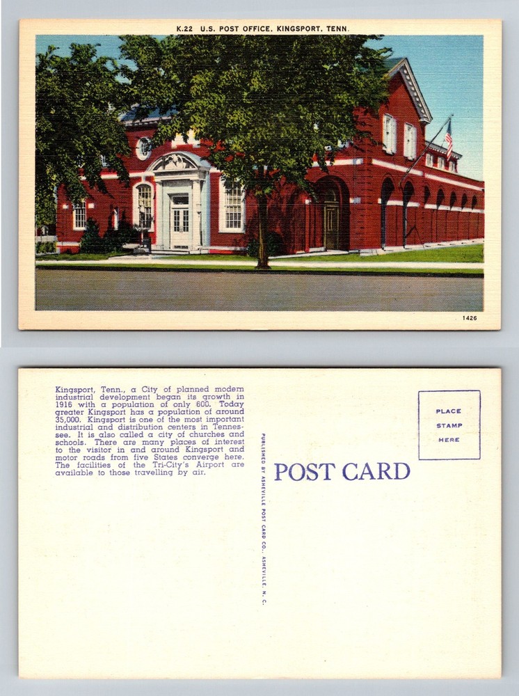 Kingsport, TN-Tennessee, U.S. Post Office Red Brick Building Vintage Postcard