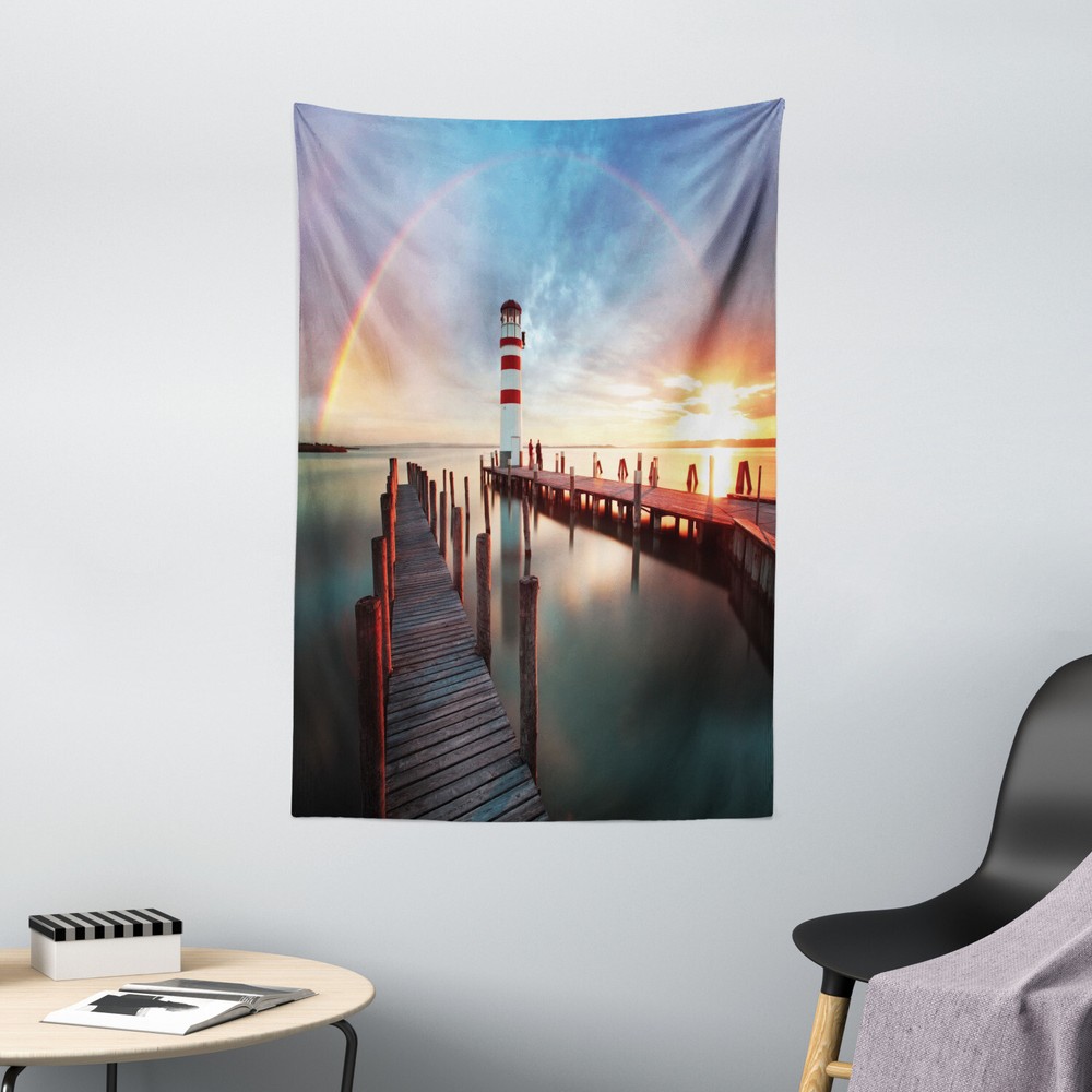 Lighthouse Tapestry Clouds Sunset at Sea Print Wall Hanging Decor