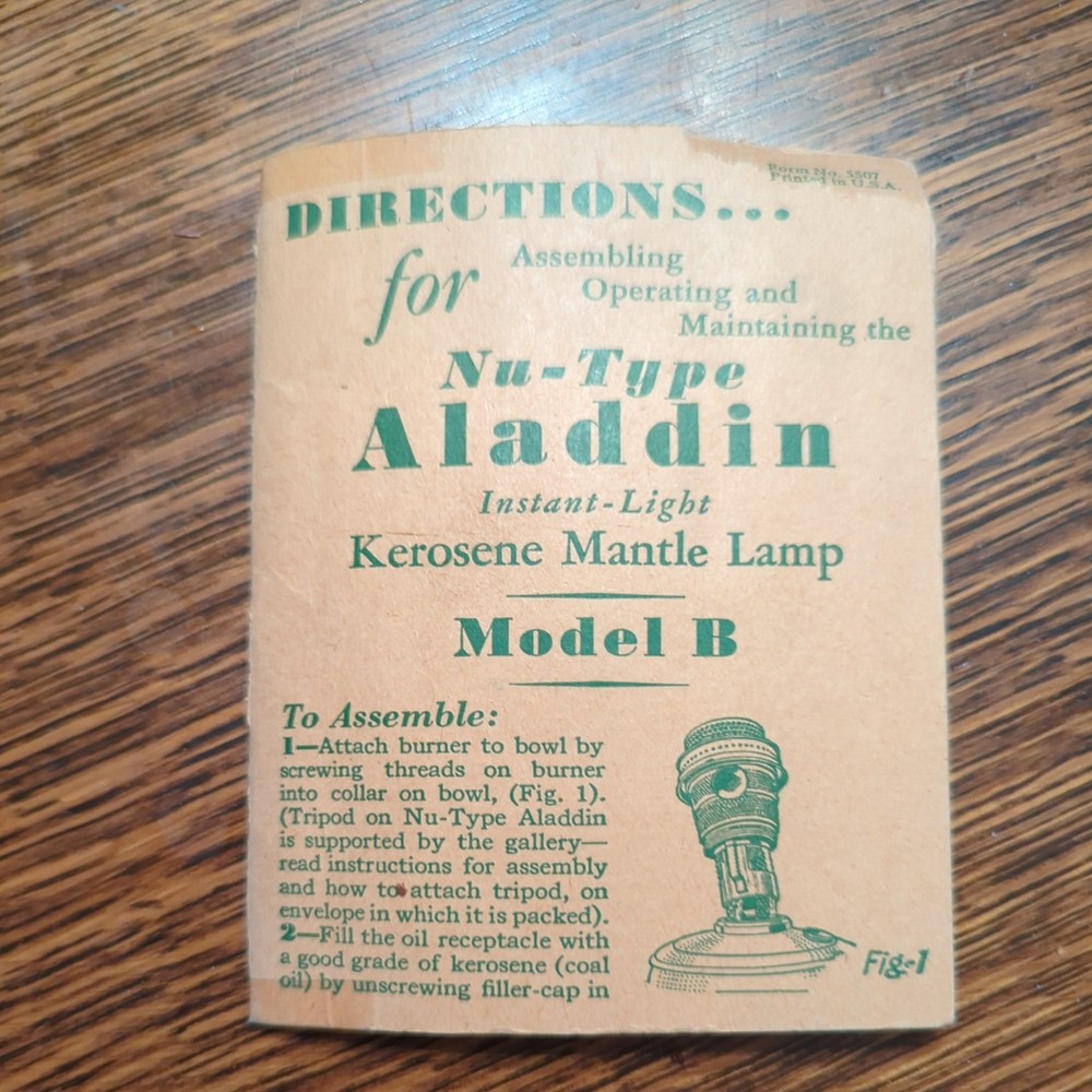 Aladdin Nu Type Kerosene Mantle Lamp Model B Manual