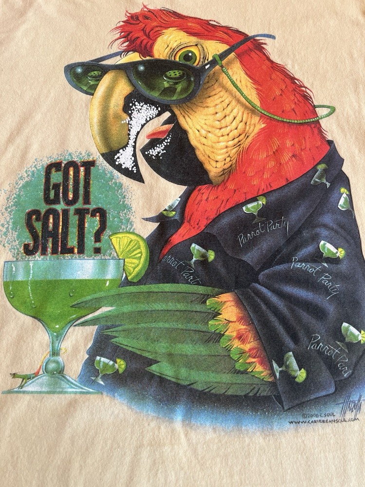 Vintage Caribbean Soul Parrot Party Got Salt?  Short Sleeve T-Shirt Men’s XL