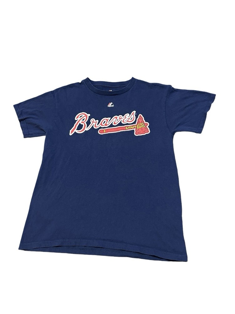 Majestic Atlanta Braves Official Name Number Upton 8 T-Shirt Medium Blue Navy
