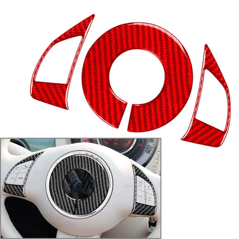 Carbon Fiber Steering Wheel Button Frame Cover Trim Fit Fiat 500 2012-2015 Red