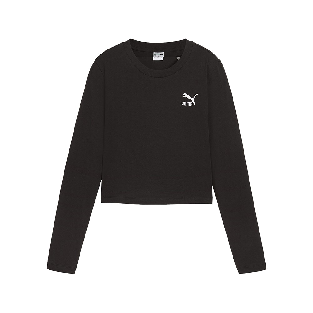 PUMA Classics Baby Crew Neck Long Sleeve T-Shirt Womens Black Casual Tops 629964