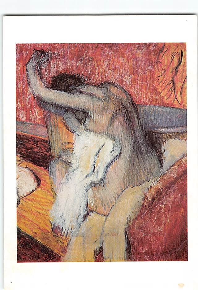 Postcard Woman Drying Herself Painting by Edgar Degas