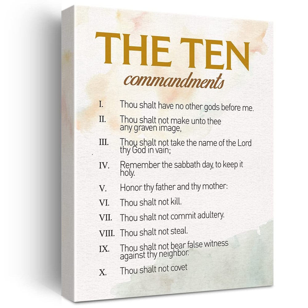Inspirational 10 Commandments Canvas Wall Art Biblical Scripture Painting