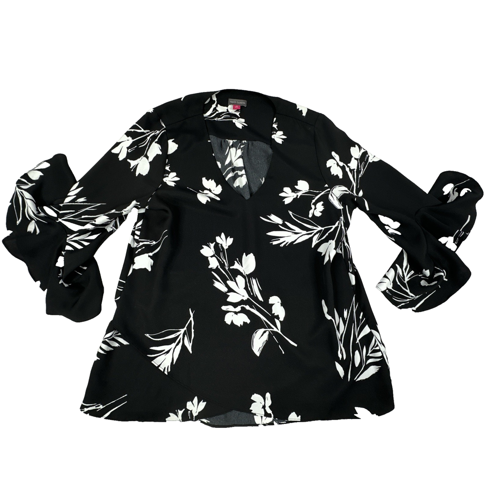 Vince Camuto Boho Classic Black & White Floral Blouse. Women's Size M