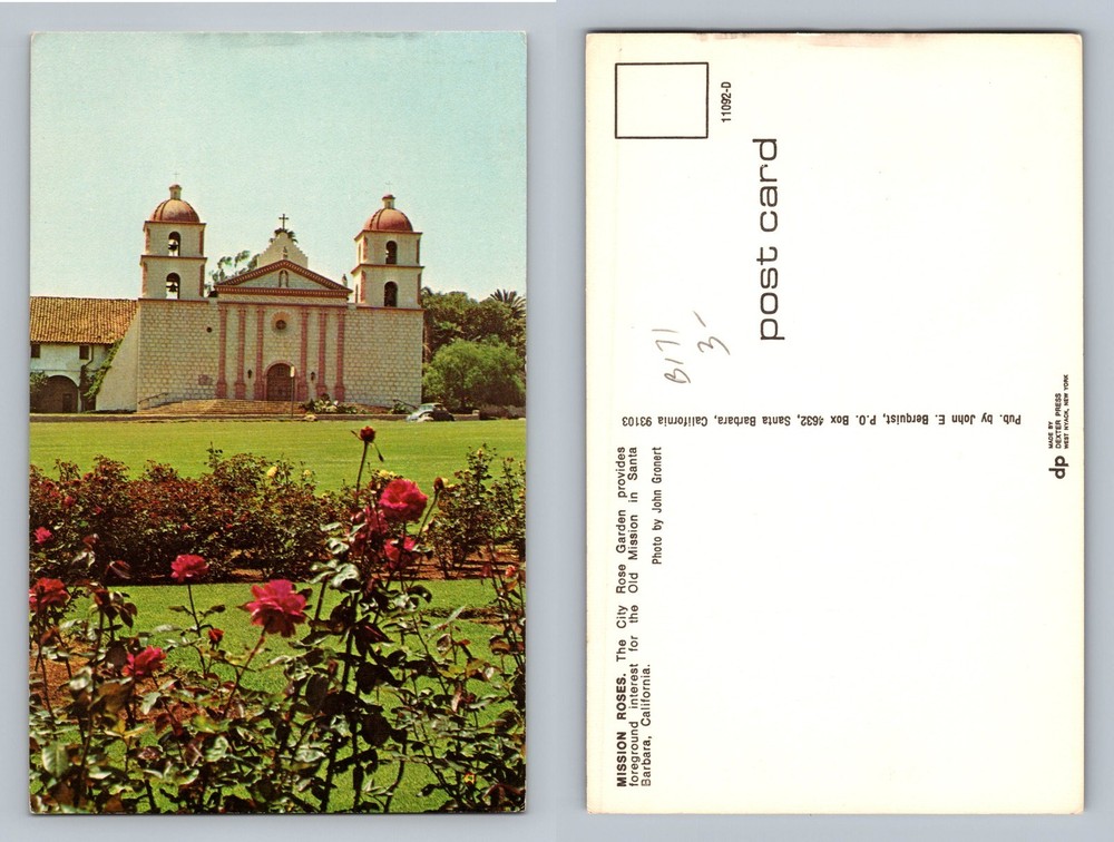 Santa Barbara, CA-California, Mission Roses Garden View Post Vintage Postcard
