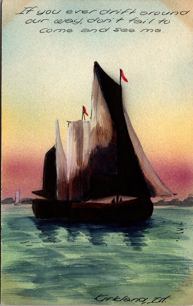 Dr Jim Stamps Vintage Postcard of Kirtland, IL Scenic Waterfront with Sailboat