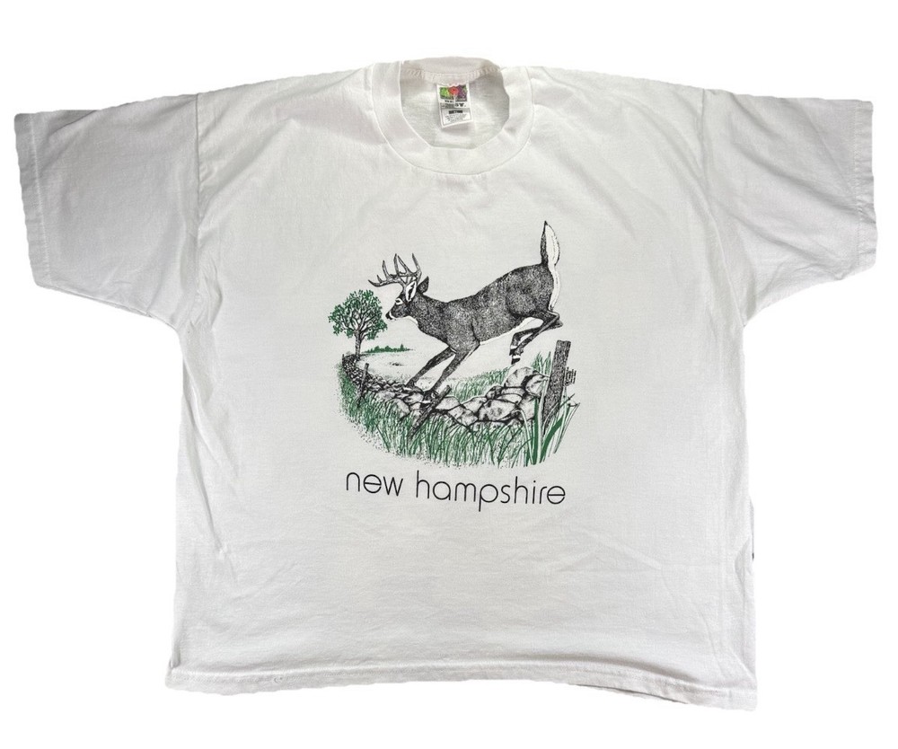 Vintage New Hampshire Deer T Shirt Men's XL White 90s Nature Indie Gorpcore