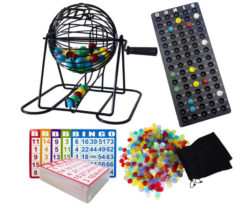 Yuanhe Deluxe Bingo Game Set - Metal Round Cage, 75 Colored Bingo Balls, 100 500