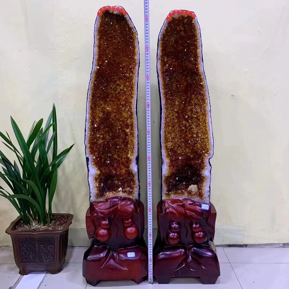 Top 164LB Natural Citrine Quartz Geode Crystal Cluster Mineral Pair for Home Décor and Healing
