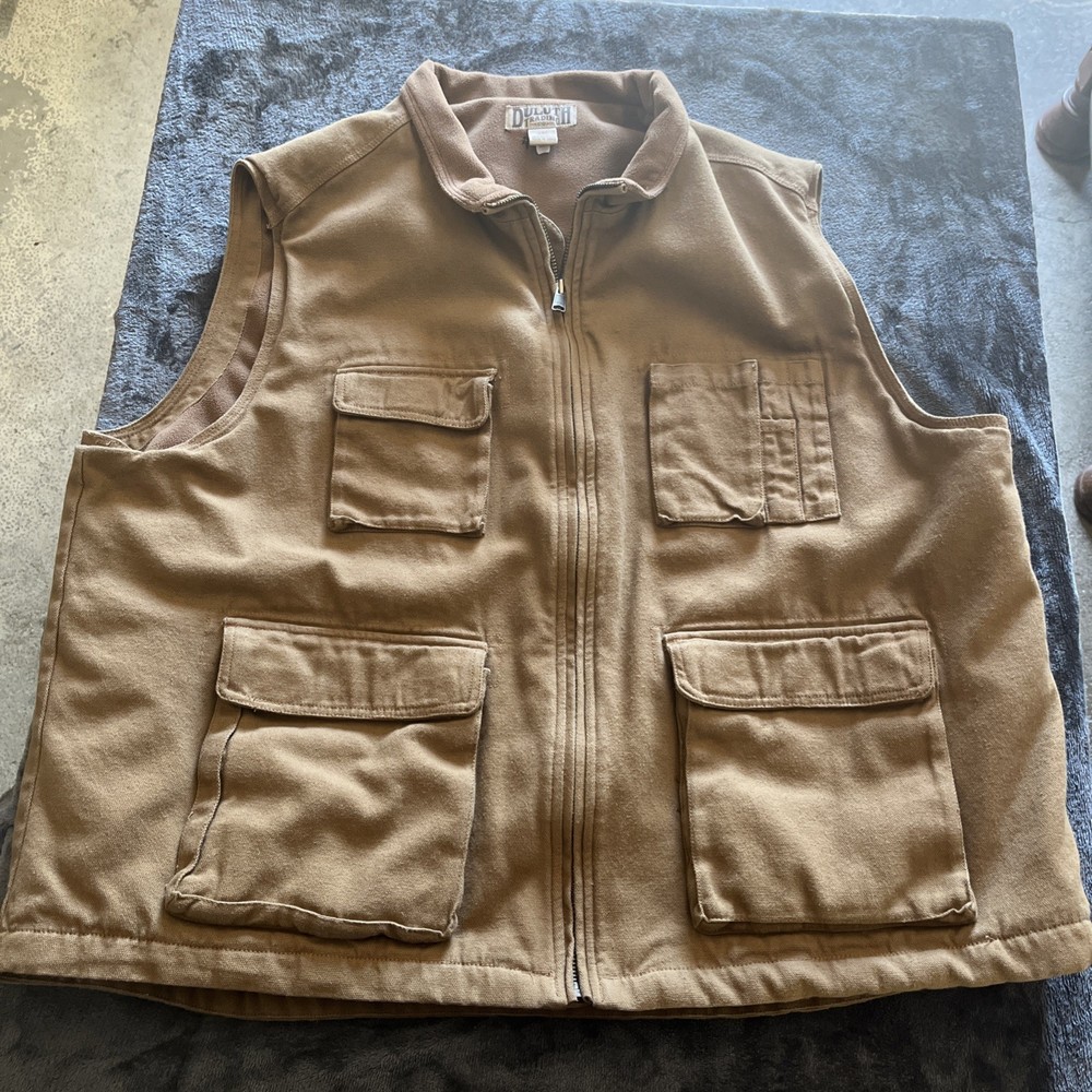Duluth Trading Co Heavy Cotton 3XL Outdoors Vest Full Zip Fleece Lined Tan