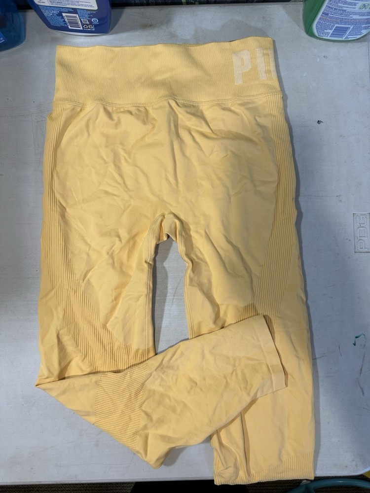 PINK Active High Waist Ankle Leggings Yellow Stretch Women's Size L