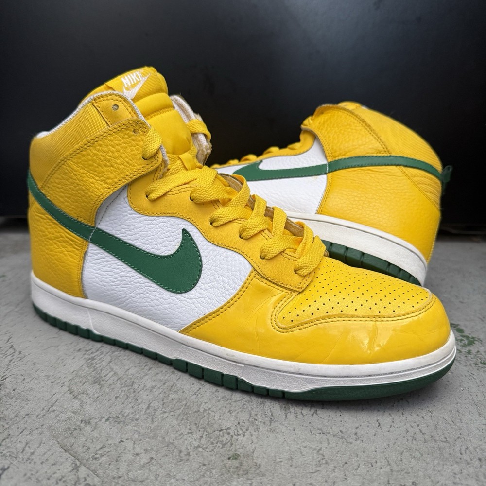 2008 Nike Dunk High Varsity Maize Pine Green Wht Brazil Sz 13 w/o Box 317982 731