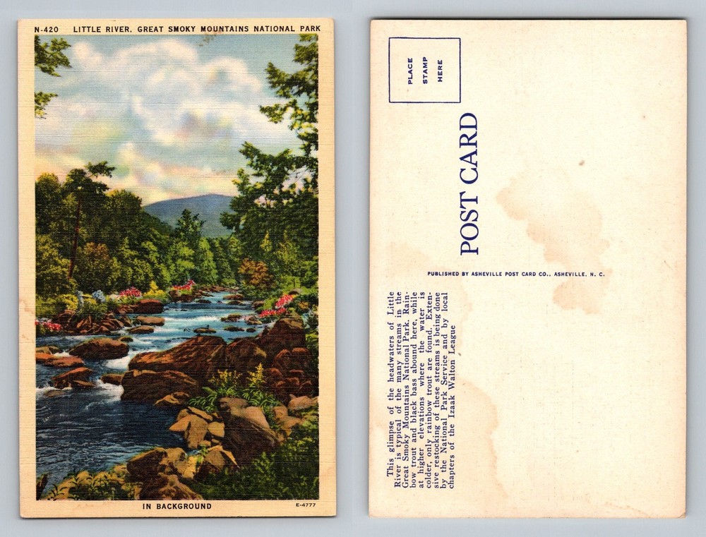 Great Smoky Mountains TN, Little River Scenic Mountain View, Vintage Postcard