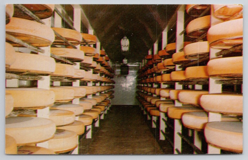 Monroe Wisconsin Town Hall Cheese Factory Curing Room Vintage Postcard