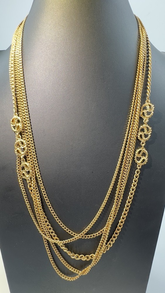 Vtg. Monet 1970s Gold Tone Multi Strand Chain, Cascading Necklace 26”