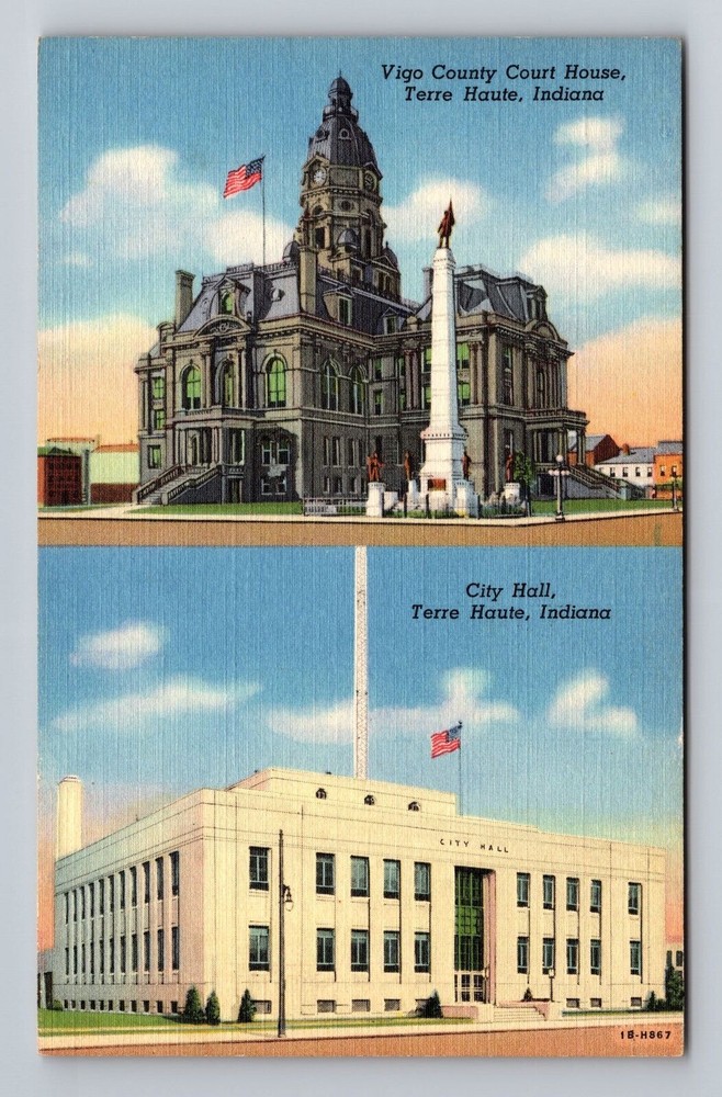 Indiana IN Terre Haute Vigo County Court House Vintage Postcard